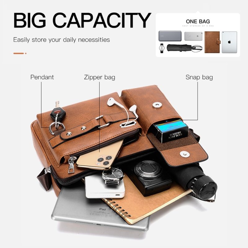 Men Crossbody Business Shoulder Bags Waterproof Vintage Men Handbags Large Capacity PU Leather Bag Man Messenger Bags Tote Bag - Image 4