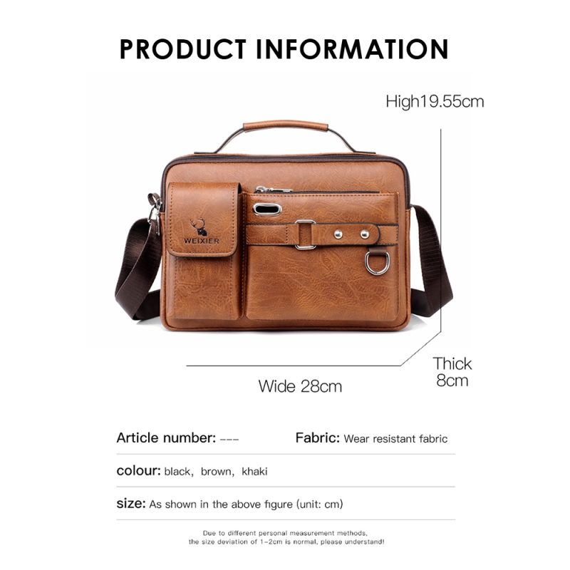 Men Crossbody Business Shoulder Bags Waterproof Vintage Men Handbags Large Capacity PU Leather Bag Man Messenger Bags Tote Bag - Image 6