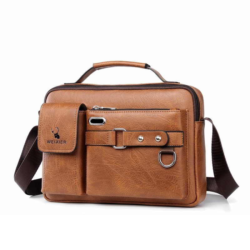 Men Crossbody Business Shoulder Bags Waterproof Vintage Men Handbags Large Capacity PU Leather Bag Man Messenger Bags Tote Bag - Image 9