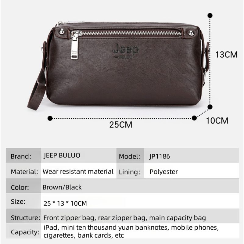 JEEP BULUO Big Brand Man's Handbags High quality Leather Clutch bag Wallet Purse Large Capacity Business New Hot Brown Black - Image 2