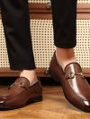 WAERTA Men New Casual Trend Loafers Leather Shoes Metal Fashion Letter Buckle European Style Black Brown Sizes 38-46 Men Shoes