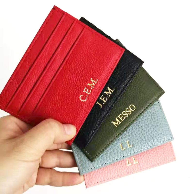 Custom Logo Genuine Leather Card Holder Personalized Initials Men Slim Card Wallet DIY Gift Women Credit Card Sleeve Wholesale - Image 6