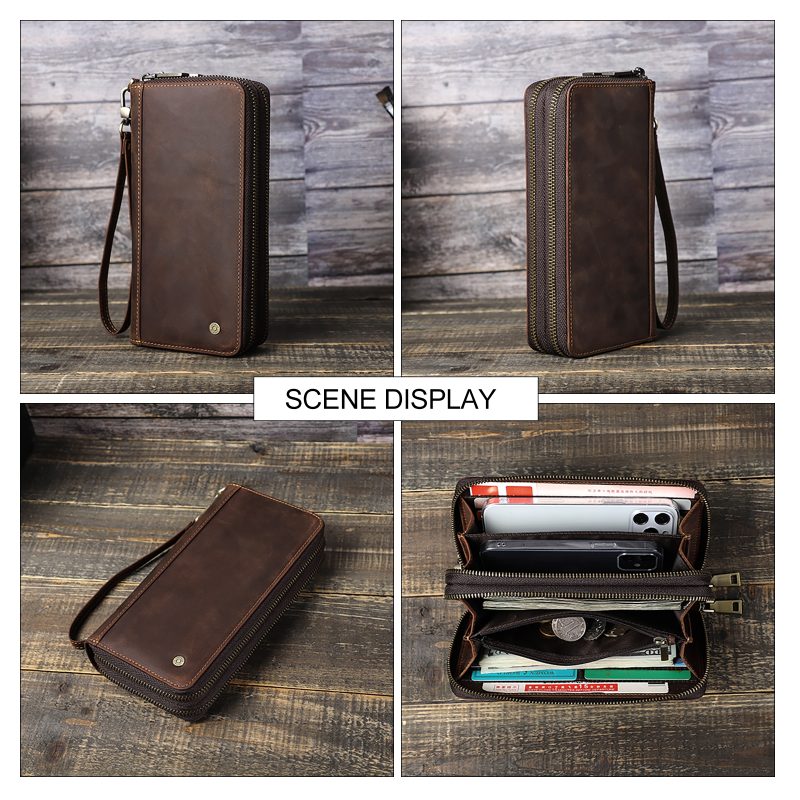 Contact'S Genuine Leather Men's Wallet Clutch Bag Card Holder Long Wallets Double Zipper Large Capacity Vintage Male Purses - Image 2