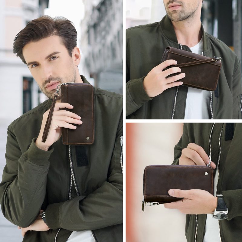 Contact'S Genuine Leather Men's Wallet Clutch Bag Card Holder Long Wallets Double Zipper Large Capacity Vintage Male Purses - Image 3