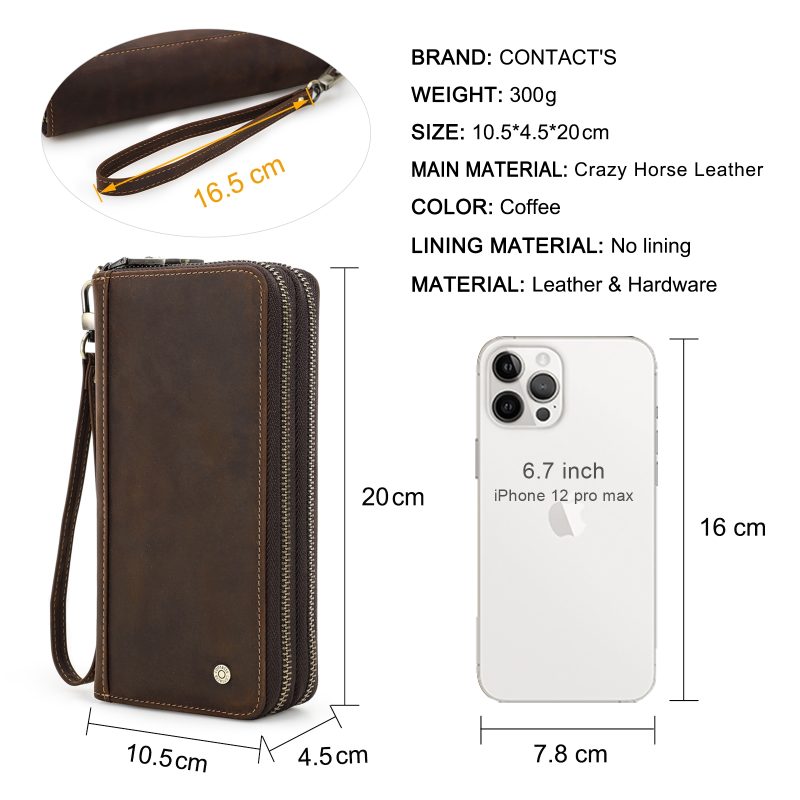 Contact'S Genuine Leather Men's Wallet Clutch Bag Card Holder Long Wallets Double Zipper Large Capacity Vintage Male Purses - Image 4