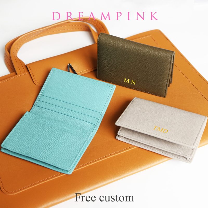 Personalize Name Business Card Holder Genuine Leather Men ID Credit Card Wallet Custom Company Logo DIY Gift Women Cardholder