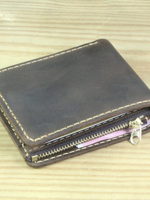 Luxury Handmade Genuine Leather Men Wallet Bifold Purse Male Wallets Short Money Clip Vintage Leather Money Bag with zip pocket