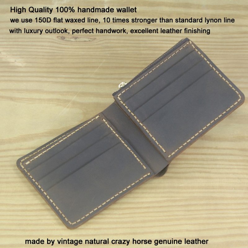 Luxury Handmade Genuine Leather Men Wallet Bifold Purse Male Wallets Short Money Clip Vintage Leather Money Bag with zip pocket - Image 3
