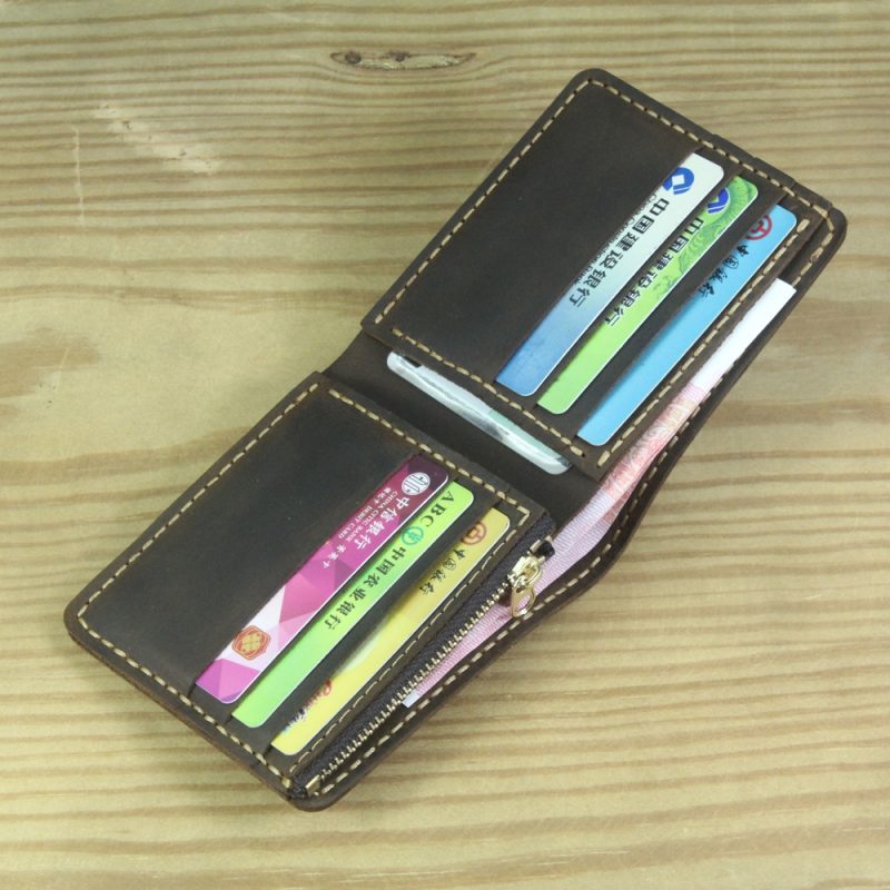 Luxury Handmade Genuine Leather Men Wallet Bifold Purse Male Wallets Short Money Clip Vintage Leather Money Bag with zip pocket - Image 4
