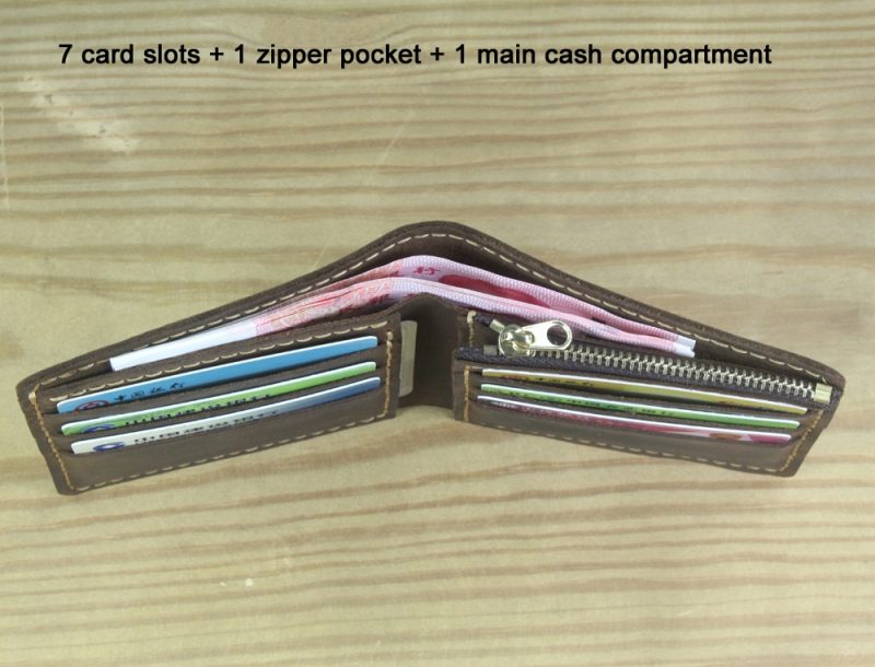 Luxury Handmade Genuine Leather Men Wallet Bifold Purse Male Wallets Short Money Clip Vintage Leather Money Bag with zip pocket - Image 6