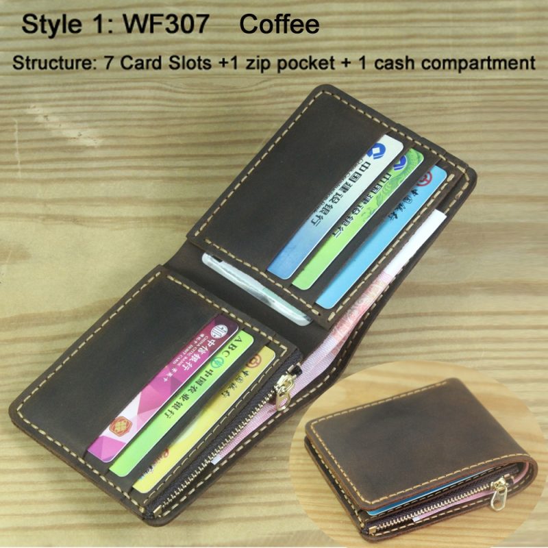 Luxury Handmade Genuine Leather Men Wallet Bifold Purse Male Wallets Short Money Clip Vintage Leather Money Bag with zip pocket - Image 10