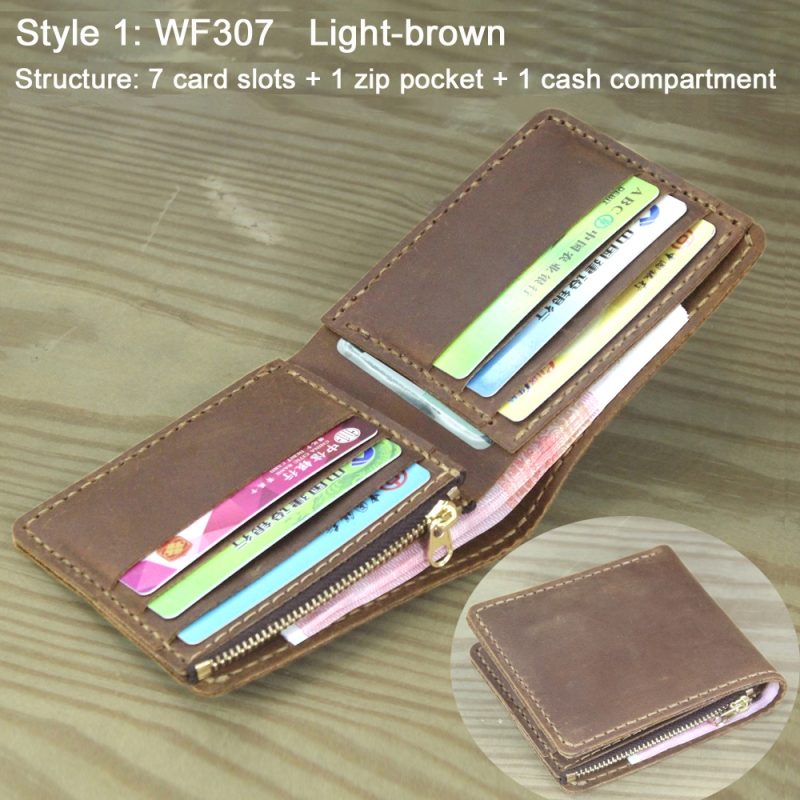 Luxury Handmade Genuine Leather Men Wallet Bifold Purse Male Wallets Short Money Clip Vintage Leather Money Bag with zip pocket - Image 11
