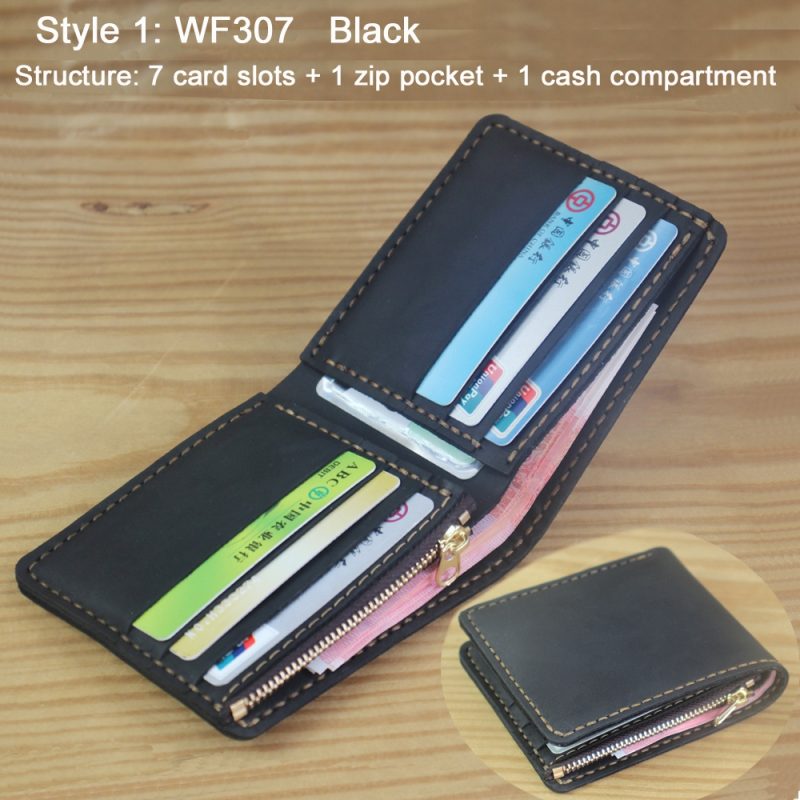 Luxury Handmade Genuine Leather Men Wallet Bifold Purse Male Wallets Short Money Clip Vintage Leather Money Bag with zip pocket - Image 12