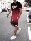 Summer hot sale men's 3D men's gradient suit fashionable casual men's short-sleeved T-shirt + shorts two-piece sportswear set