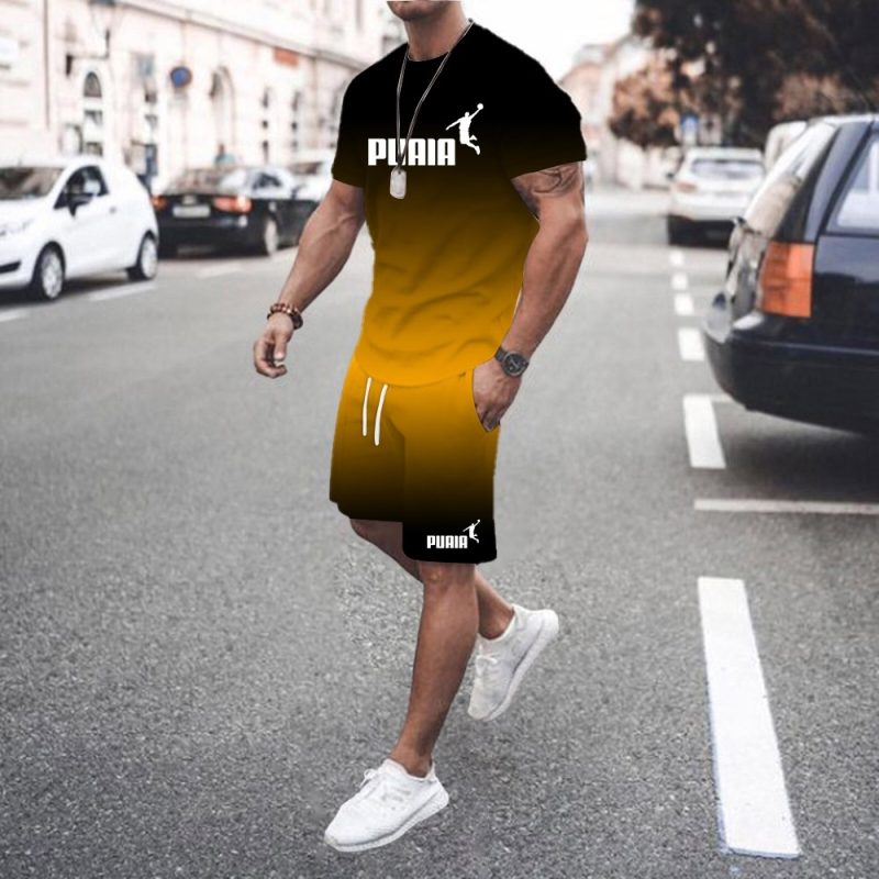 Summer hot sale men's 3D men's gradient suit fashionable casual men's short-sleeved T-shirt + shorts two-piece sportswear set - Image 5