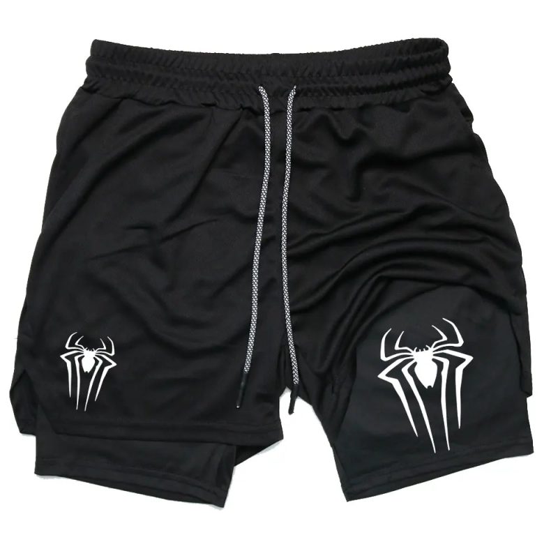 Y2K Performance Shorts Men Spider Printed GYM Casual Sports Compression Shorts Workout Running Mesh 2 In 1 Sport Short Pants - Image 2