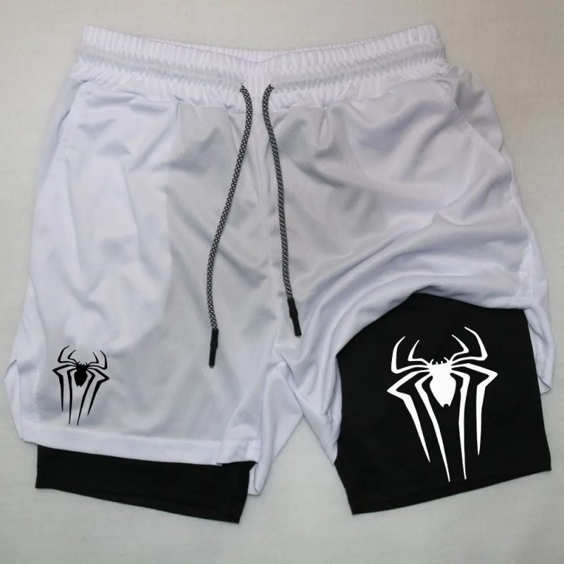 Y2K Performance Shorts Men Spider Printed GYM Casual Sports Compression Shorts Workout Running Mesh 2 In 1 Sport Short Pants - Image 3