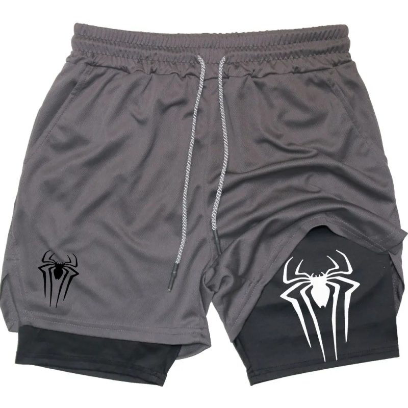 Y2K Performance Shorts Men Spider Printed GYM Casual Sports Compression Shorts Workout Running Mesh 2 In 1 Sport Short Pants - Image 4