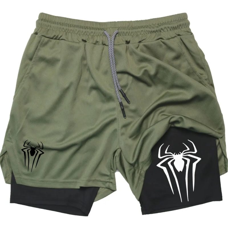 Y2K Performance Shorts Men Spider Printed GYM Casual Sports Compression Shorts Workout Running Mesh 2 In 1 Sport Short Pants - Image 5