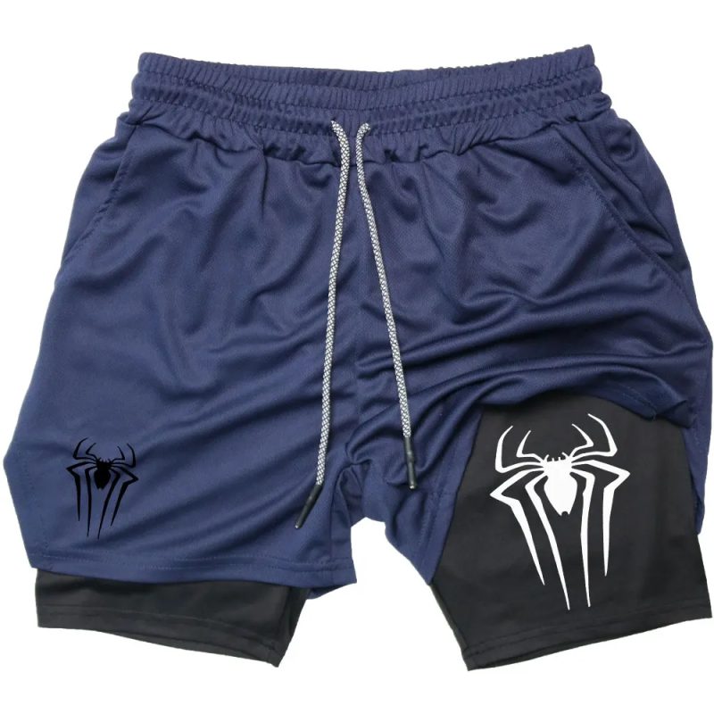 Y2K Performance Shorts Men Spider Printed GYM Casual Sports Compression Shorts Workout Running Mesh 2 In 1 Sport Short Pants - Image 6