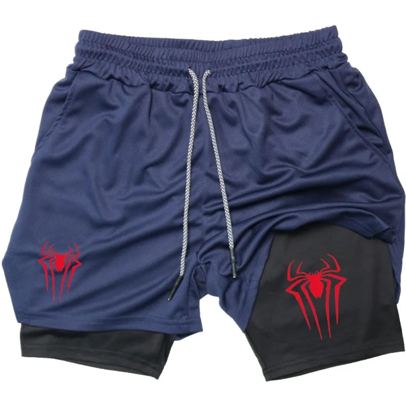 Y2K Performance Shorts Men Spider Printed GYM Casual Sports Compression Shorts Workout Running Mesh 2 In 1 Sport Short Pants - Image 7