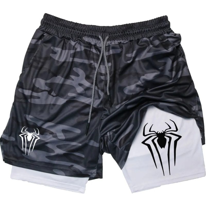 Y2K Performance Shorts Men Spider Printed GYM Casual Sports Compression Shorts Workout Running Mesh 2 In 1 Sport Short Pants - Image 8