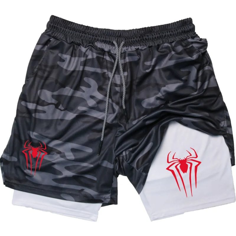 Y2K Performance Shorts Men Spider Printed GYM Casual Sports Compression Shorts Workout Running Mesh 2 In 1 Sport Short Pants - Image 12