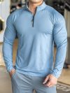 New Autumn winter Running Gym Men Shirt long Sleeve Tees elastic fit Sports training Fitness Quick dry Zip collar Polo T Shirt