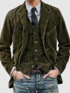 Men Coat Retro Solid Color Corduroy Lapel Long Sleeve Blazers Single Breasted Casual Suit Jacket Pockets Loose Business Outwear