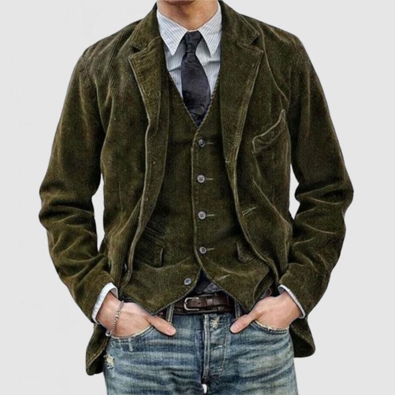 Men Coat Retro Solid Color Corduroy Lapel Long Sleeve Blazers Single Breasted Casual Suit Jacket Pockets Loose Business Outwear