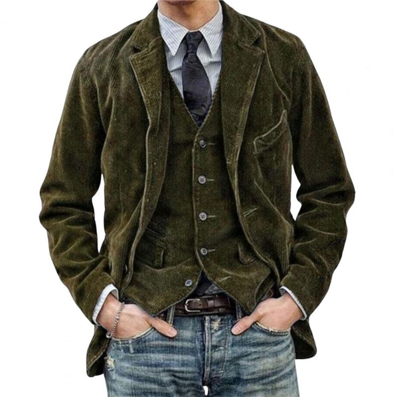 Men Coat Retro Solid Color Corduroy Lapel Long Sleeve Blazers Single Breasted Casual Suit Jacket Pockets Loose Business Outwear - Image 13