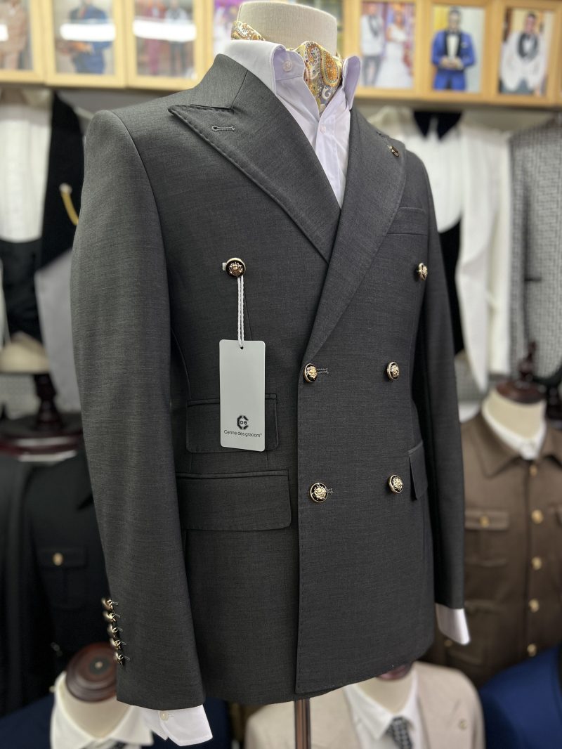 Cenne Des Graoom 2023 New Elegant Suits For Men Grey Double Breasted Two Pieces Set Slim Fit High Quality Wedding Party Costume - Image 2