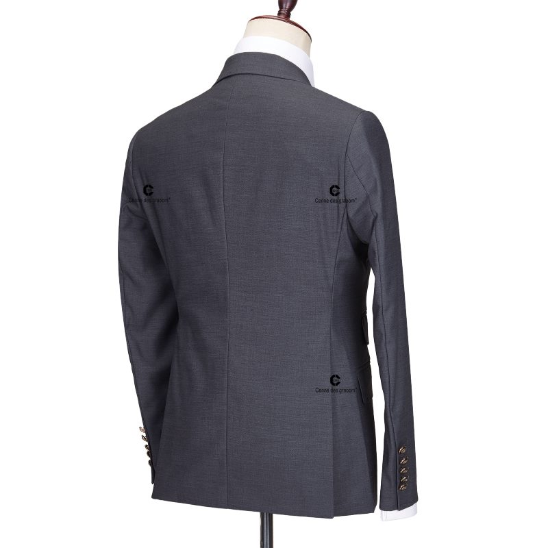 Cenne Des Graoom 2023 New Elegant Suits For Men Grey Double Breasted Two Pieces Set Slim Fit High Quality Wedding Party Costume - Image 4