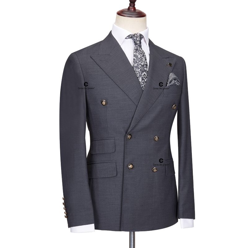 Cenne Des Graoom 2023 New Elegant Suits For Men Grey Double Breasted Two Pieces Set Slim Fit High Quality Wedding Party Costume - Image 5