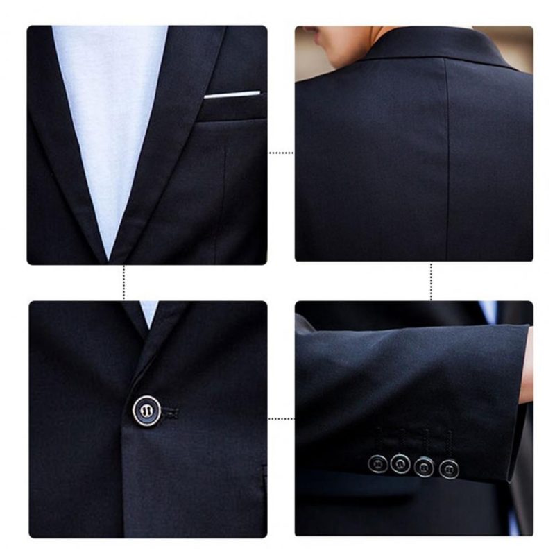 1 Set Men Jacket Pants Solid Color Turndown Collar Slim Fit Business Suit Set Groom Trousers for Wedding Office - Image 5