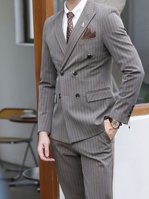 Fashion striped suit men's business leisure banquet wedding dress professional formal suit men's suit