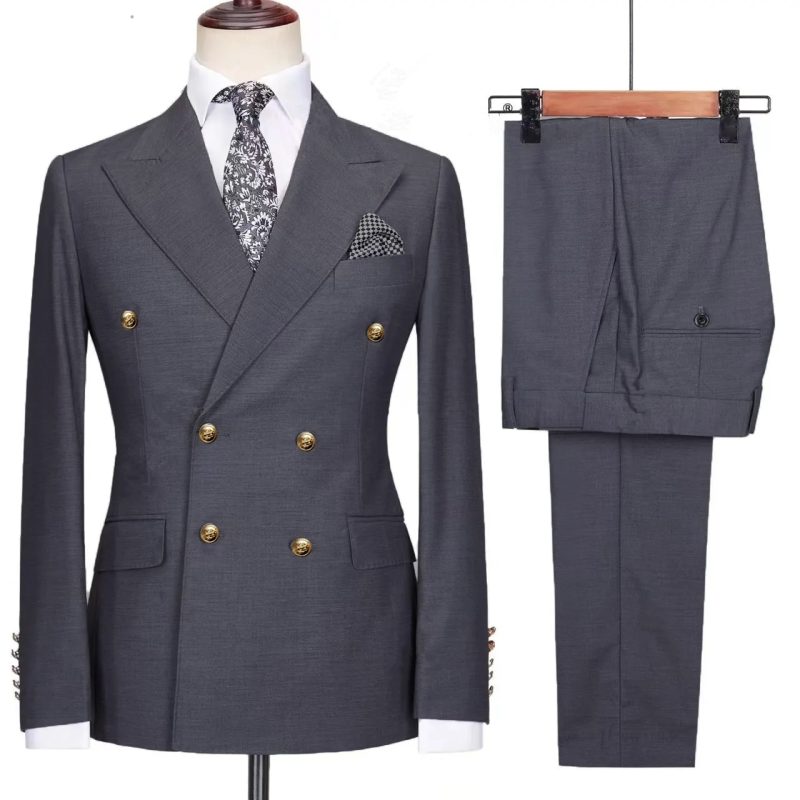 2023 Fashion New Men's Leisure Boutique Business Banquet Solid Color Wedding Double Breasted Slim Fit Suit Blazers Jacket Pants - Image 2