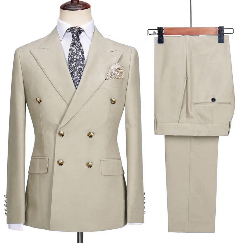 2023 Fashion New Men's Leisure Boutique Business Banquet Solid Color Wedding Double Breasted Slim Fit Suit Blazers Jacket Pants - Image 3