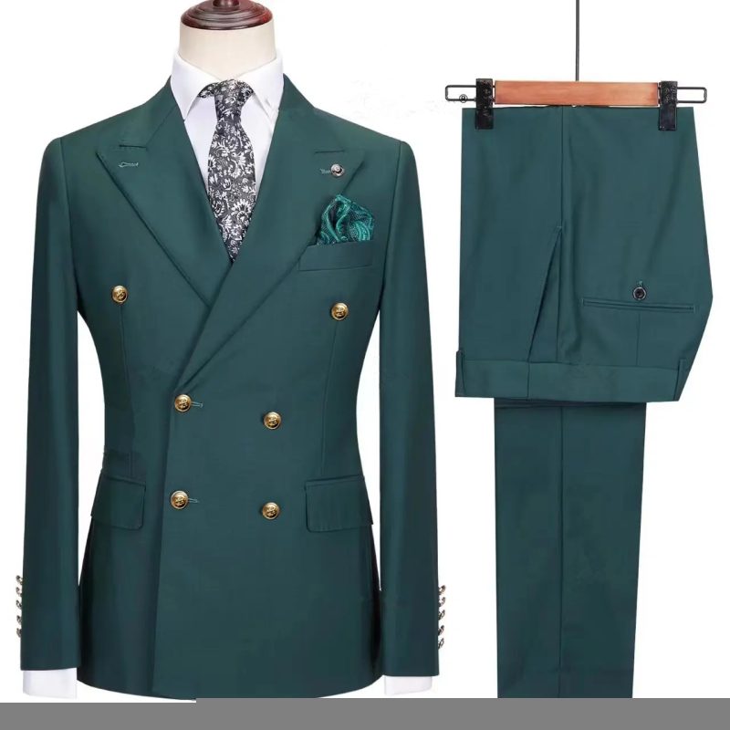 2023 Fashion New Men's Leisure Boutique Business Banquet Solid Color Wedding Double Breasted Slim Fit Suit Blazers Jacket Pants - Image 5