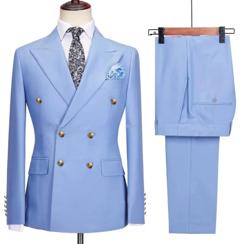 2023 Fashion New Men's Leisure Boutique Business Banquet Solid Color Wedding Double Breasted Slim Fit Suit Blazers Jacket Pants - Image 6