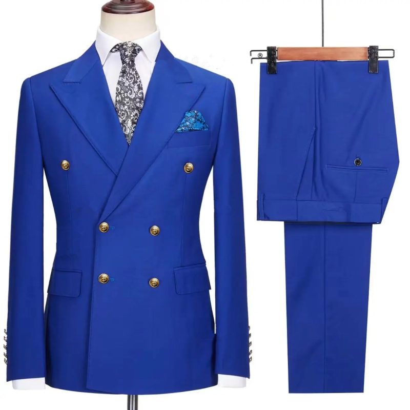 2023 Fashion New Men's Leisure Boutique Business Banquet Solid Color Wedding Double Breasted Slim Fit Suit Blazers Jacket Pants - Image 9
