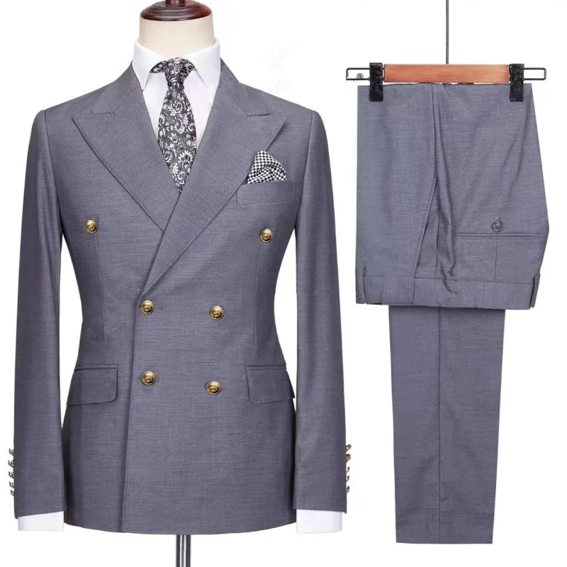 2023 Fashion New Men's Leisure Boutique Business Banquet Solid Color Wedding Double Breasted Slim Fit Suit Blazers Jacket Pants - Image 10
