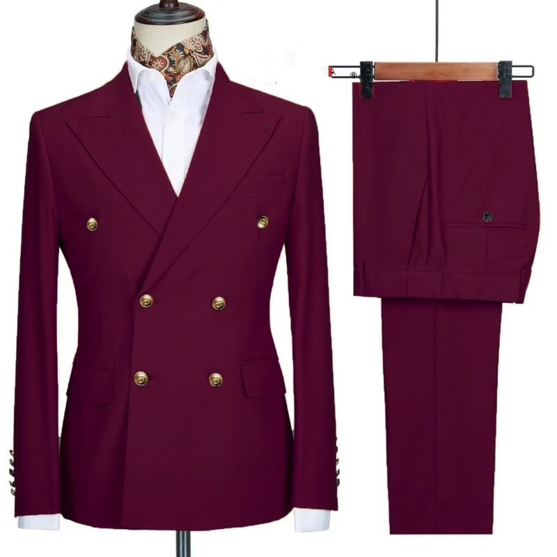 2023 Fashion New Men's Leisure Boutique Business Banquet Solid Color Wedding Double Breasted Slim Fit Suit Blazers Jacket Pants - Image 11