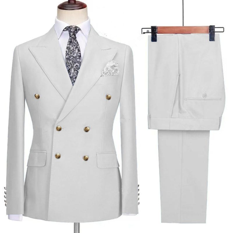 2023 Fashion New Men's Leisure Boutique Business Banquet Solid Color Wedding Double Breasted Slim Fit Suit Blazers Jacket Pants - Image 12