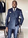 New Arrival Blue Striped Male Suit Formal Casual Wedding 2 Pieces Business Peak Lapel Double Breasted Blazer with Pants