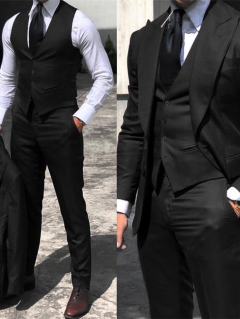 Elegant Wedding Tuxedos Suits 3 Pieces Slim Fit Bridegroom For Men Groomsmen Suit Male Cheap Formal Business (Jacket+Vest+Pants)