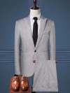 2Pcs/Set Men Blazer Pants Set Solid Color Lapel Long Sleeve Single-breasted Men Suit Coat Pants Suit Mid-rise Male Business Suit