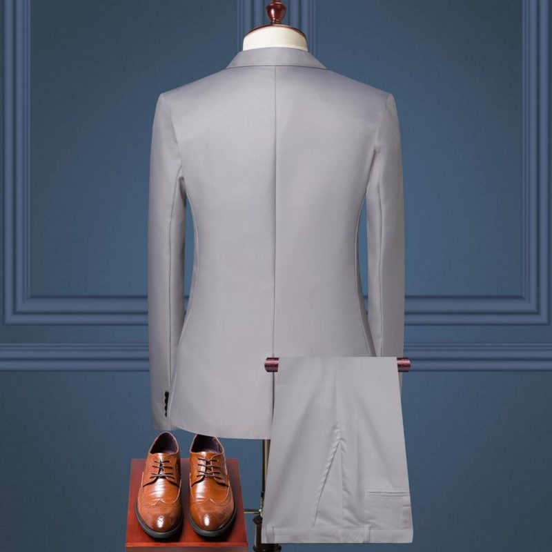 2Pcs/Set Men Blazer Pants Set Solid Color Lapel Long Sleeve Single-breasted Men Suit Coat Pants Suit Mid-rise Male Business Suit - Image 2