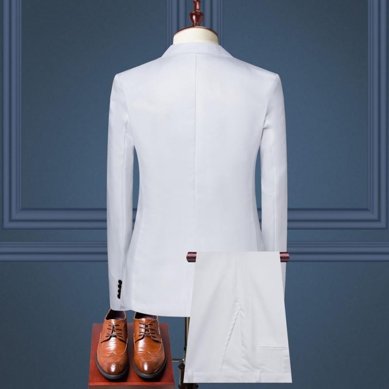 2Pcs/Set Men Blazer Pants Set Solid Color Lapel Long Sleeve Single-breasted Men Suit Coat Pants Suit Mid-rise Male Business Suit - Image 4