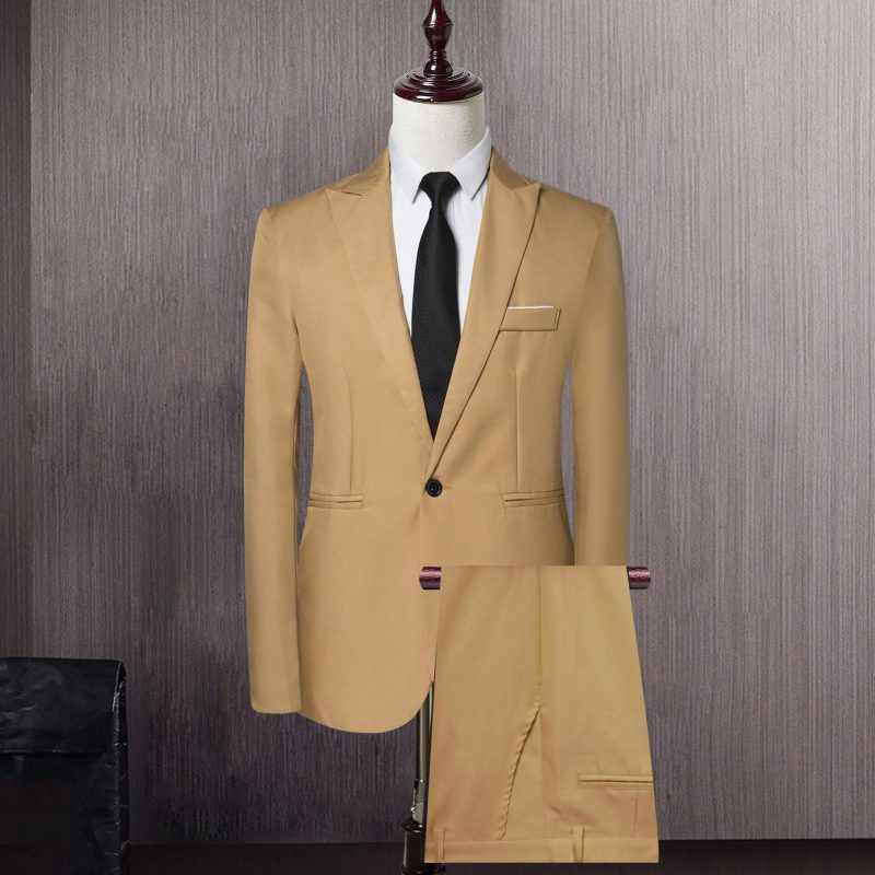 2Pcs/Set Men Blazer Pants Set Solid Color Lapel Long Sleeve Single-breasted Men Suit Coat Pants Suit Mid-rise Male Business Suit - Image 8